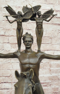 Bronze Sculpture of Warrior on Horseback with Winged Figures