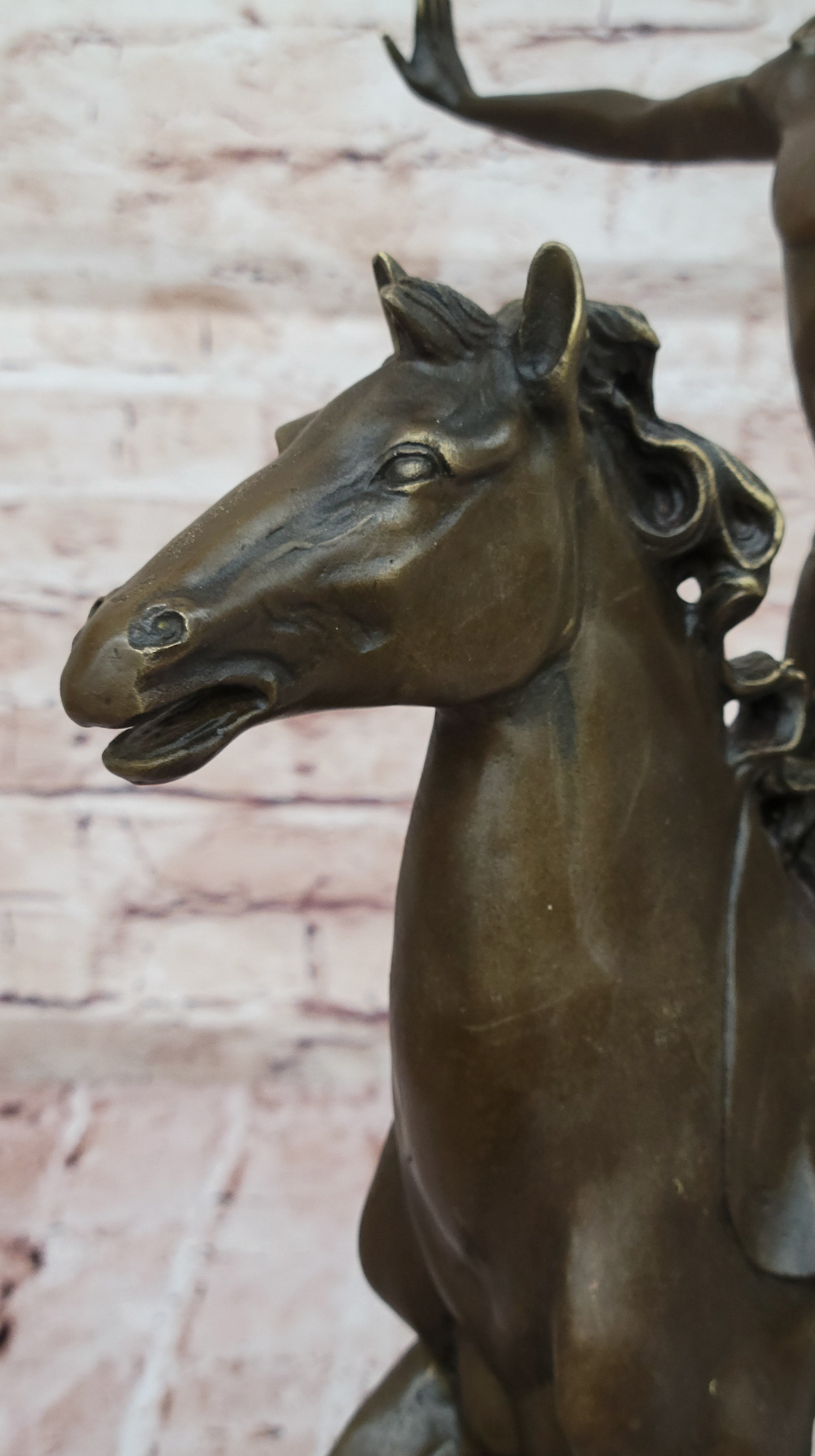 Bronze Sculpture of Warrior on Horseback with Winged Figures