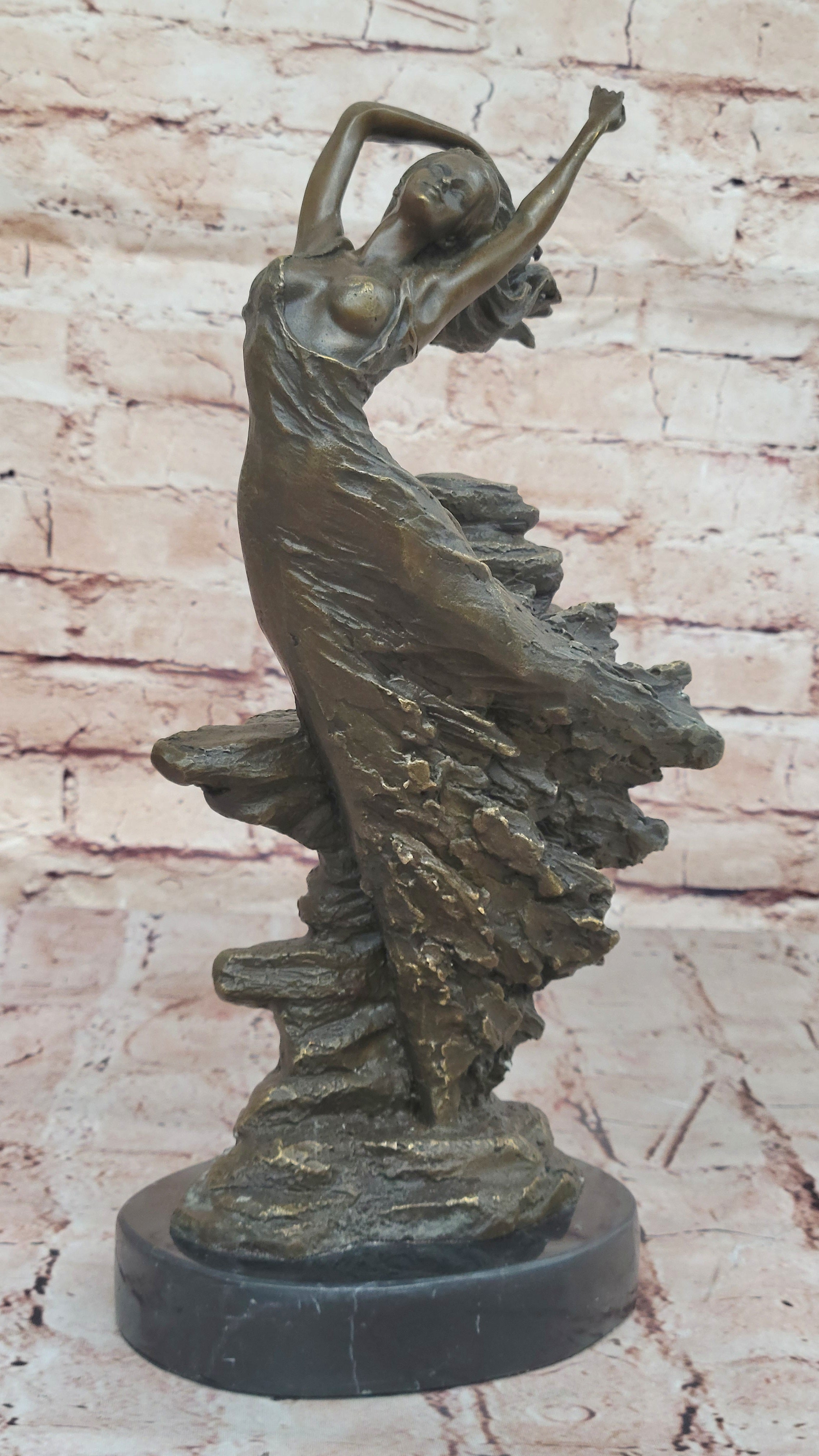 Bronze Sculpture of Woman Embracing Wind – Flowing Gown