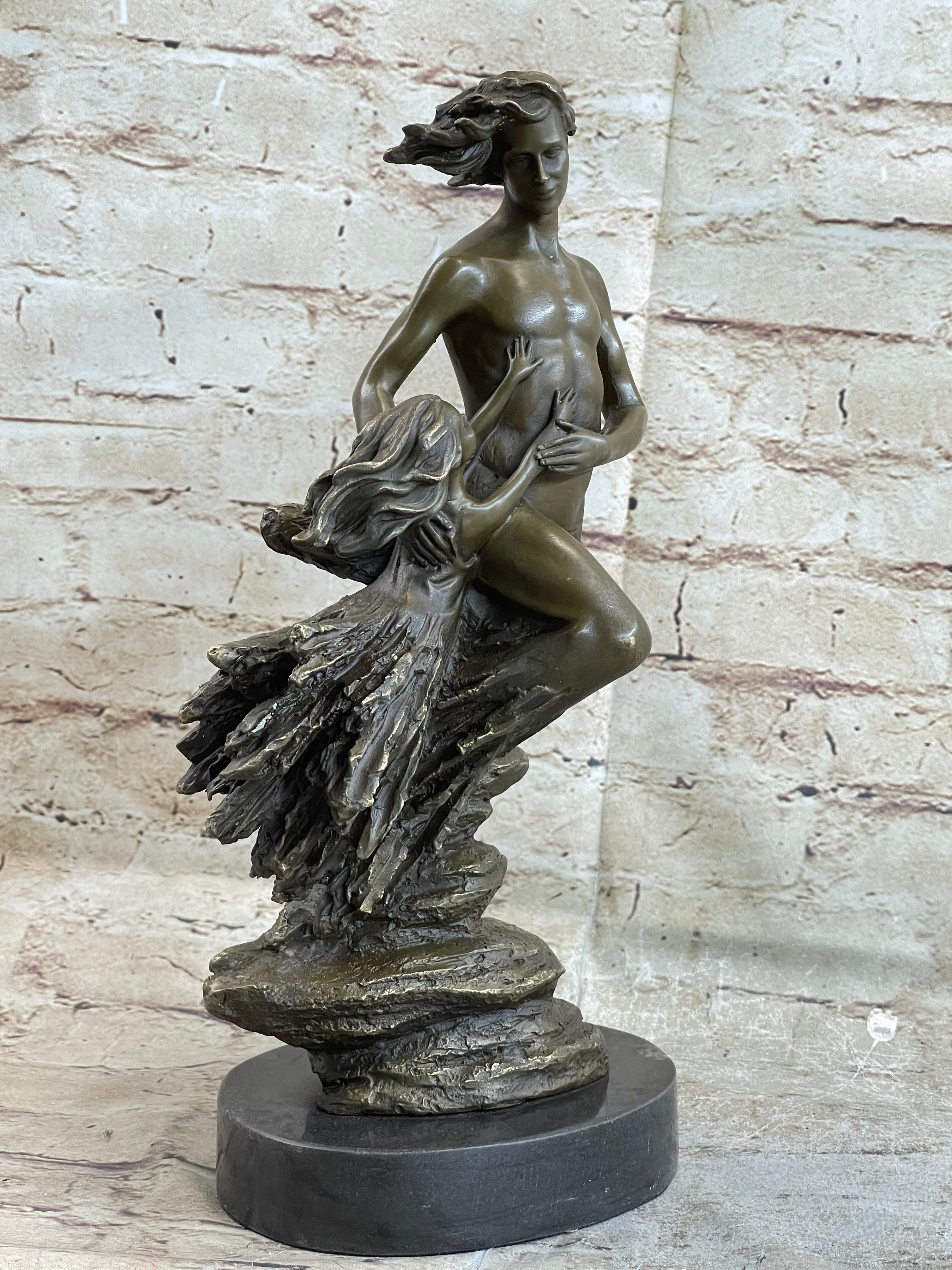 Art Deco Floating Man W/ Baby Girl by Aldo Vitaleh Bronze