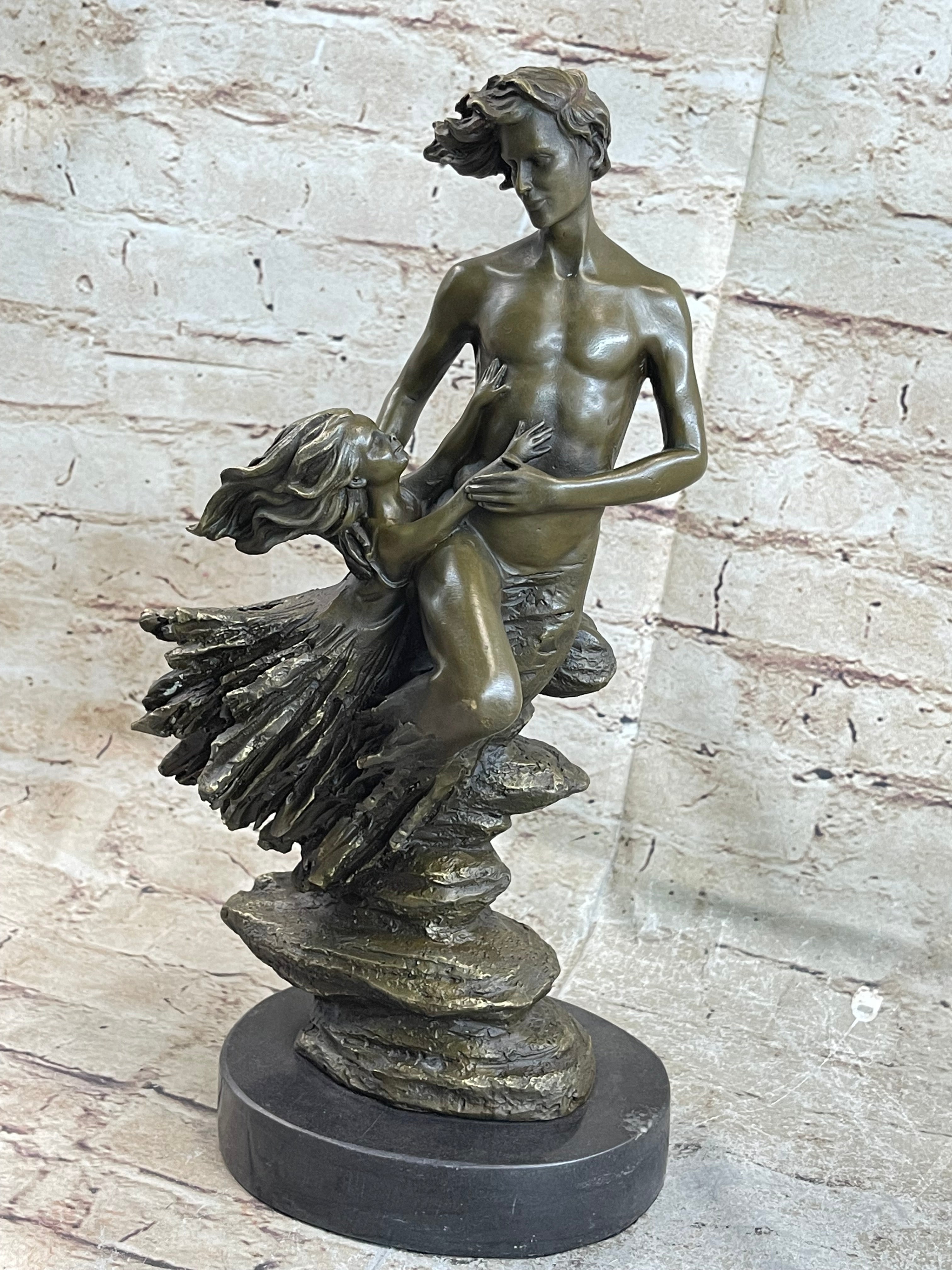 Art Deco Floating Man W/ Baby Girl by Aldo Vitaleh Bronze