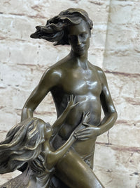 Art Deco Floating Man W/ Baby Girl by Aldo Vitaleh Bronze