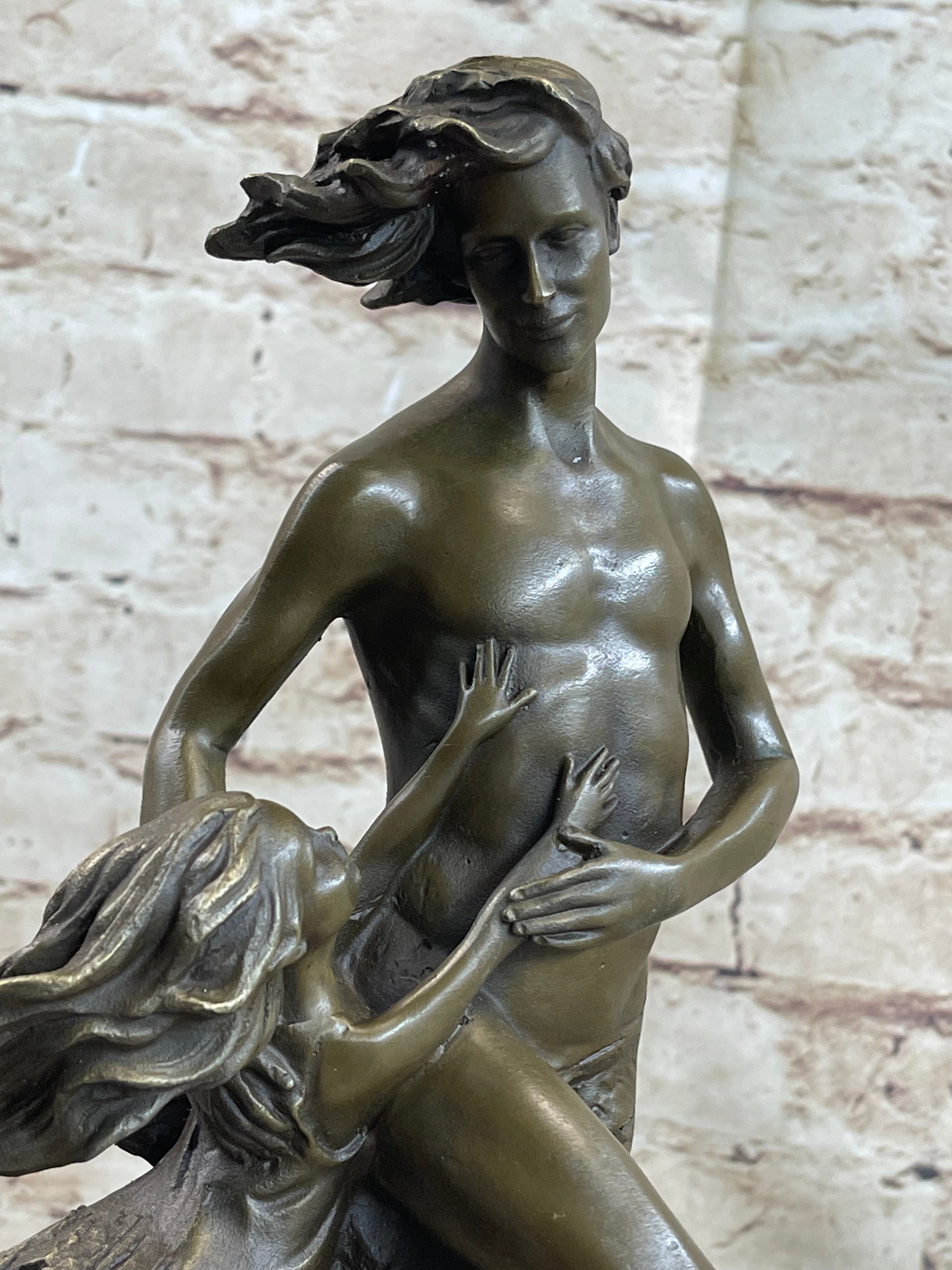 Art Deco Floating Man W/ Baby Girl by Aldo Vitaleh Bronze