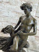 Art Deco Floating Man W/ Baby Girl by Aldo Vitaleh Bronze
