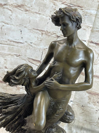 Art Deco Floating Man W/ Baby Girl by Aldo Vitaleh Bronze