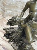 Art Deco Floating Man W/ Baby Girl by Aldo Vitaleh Bronze
