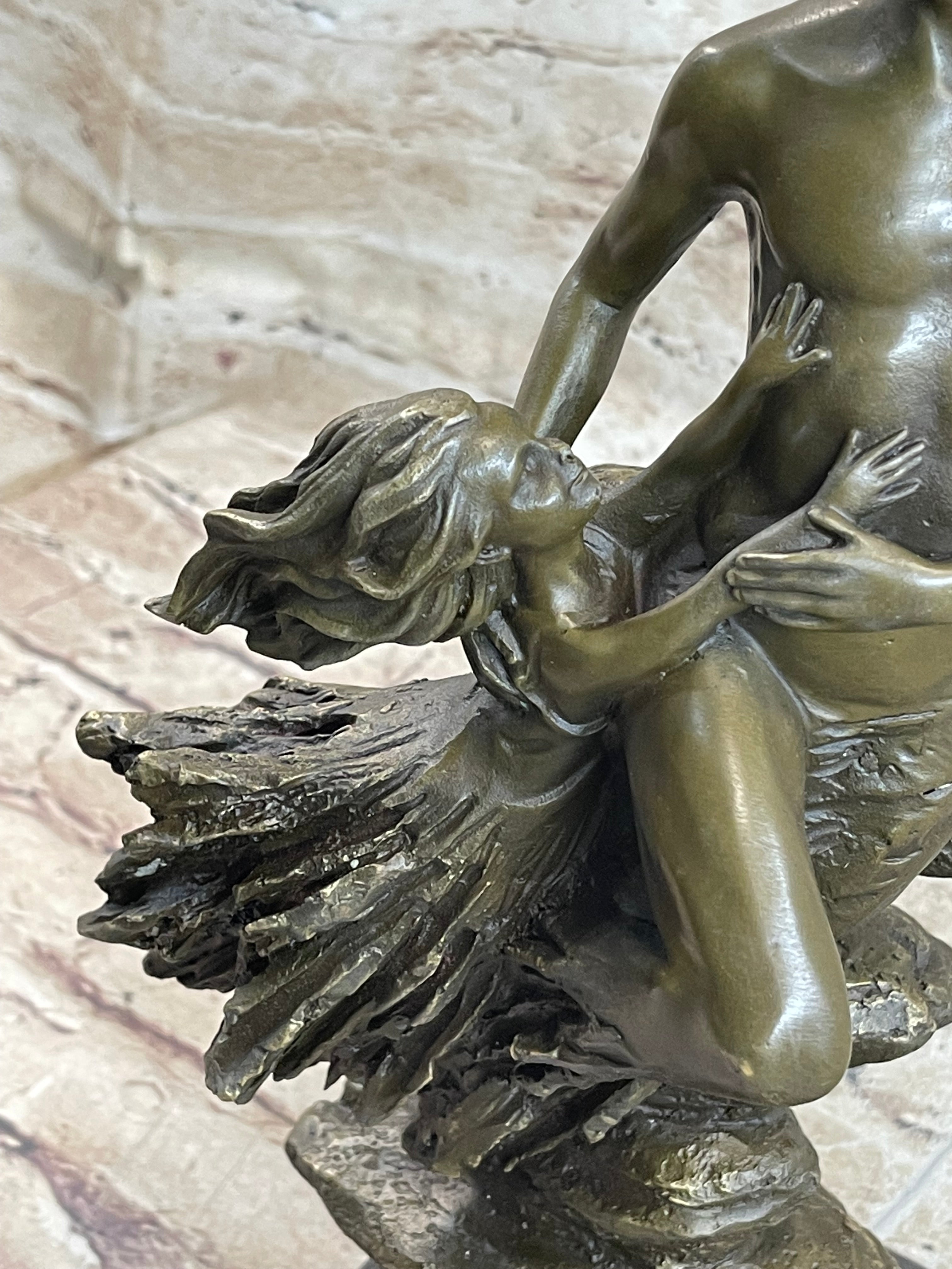 Art Deco Floating Man W/ Baby Girl by Aldo Vitaleh Bronze