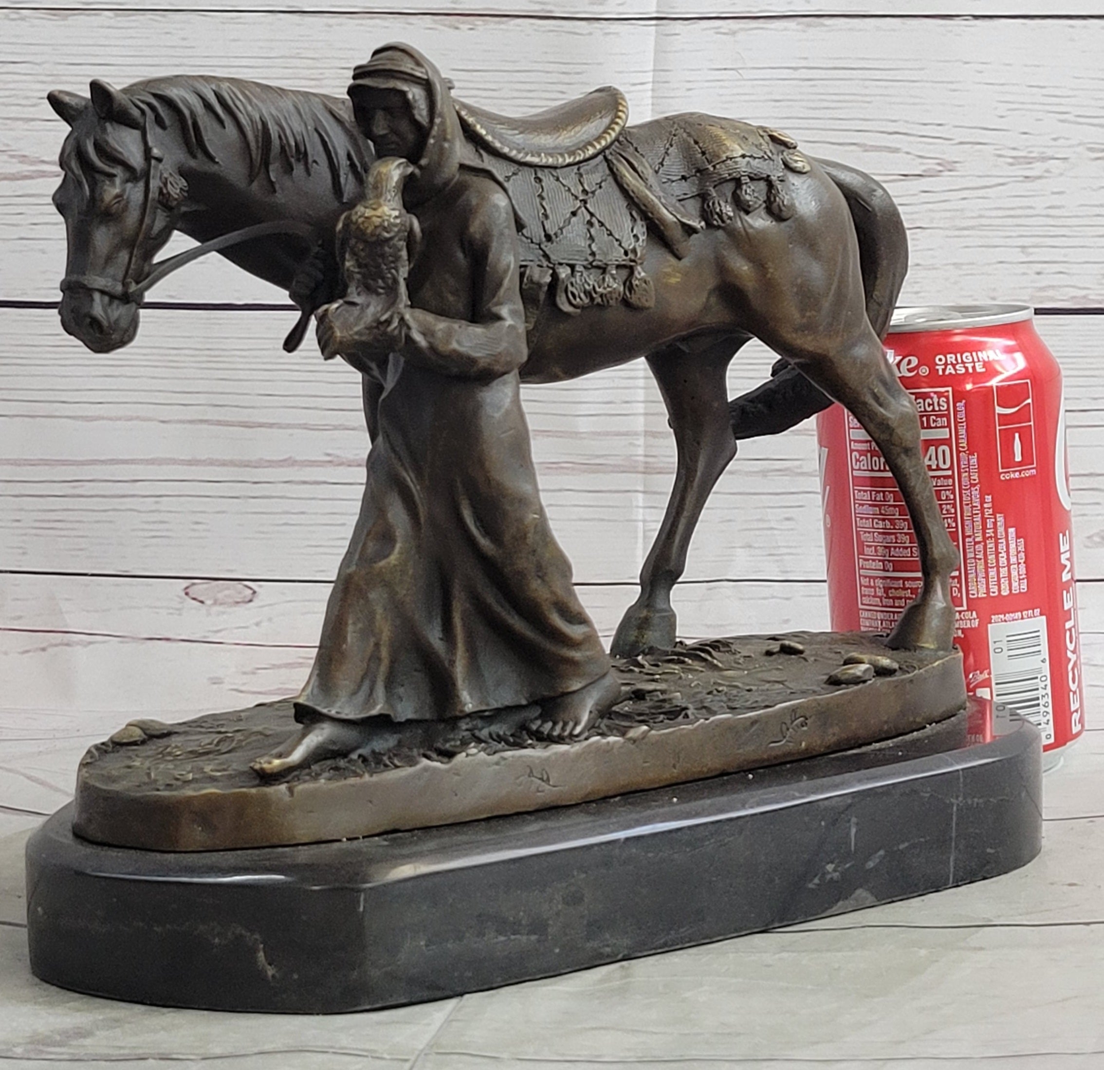 Aldo Vitaleh Arab Man Holding Falcon Horse Bronze Sculpture