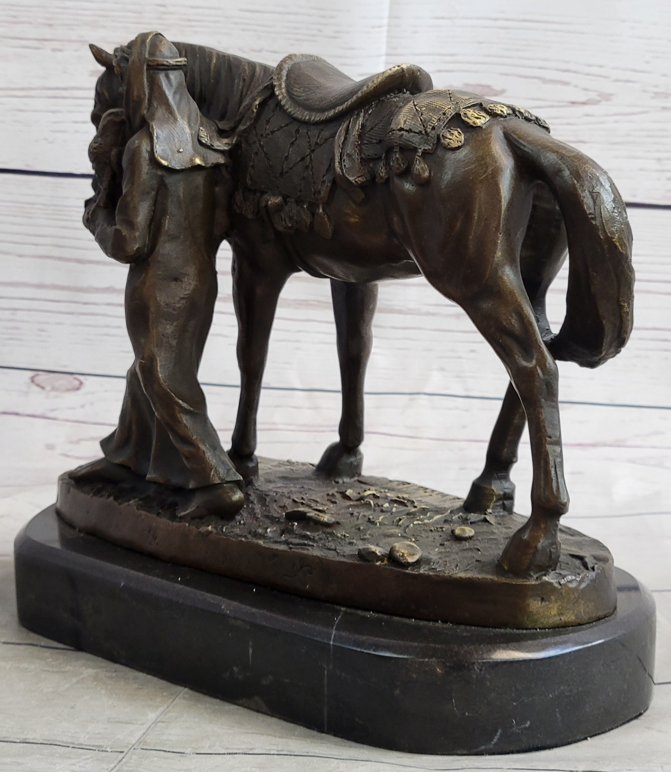 Aldo Vitaleh Arab Man Holding Falcon Horse Bronze Sculpture