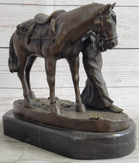 Aldo Vitaleh Arab Man Holding Falcon Horse Bronze Sculpture