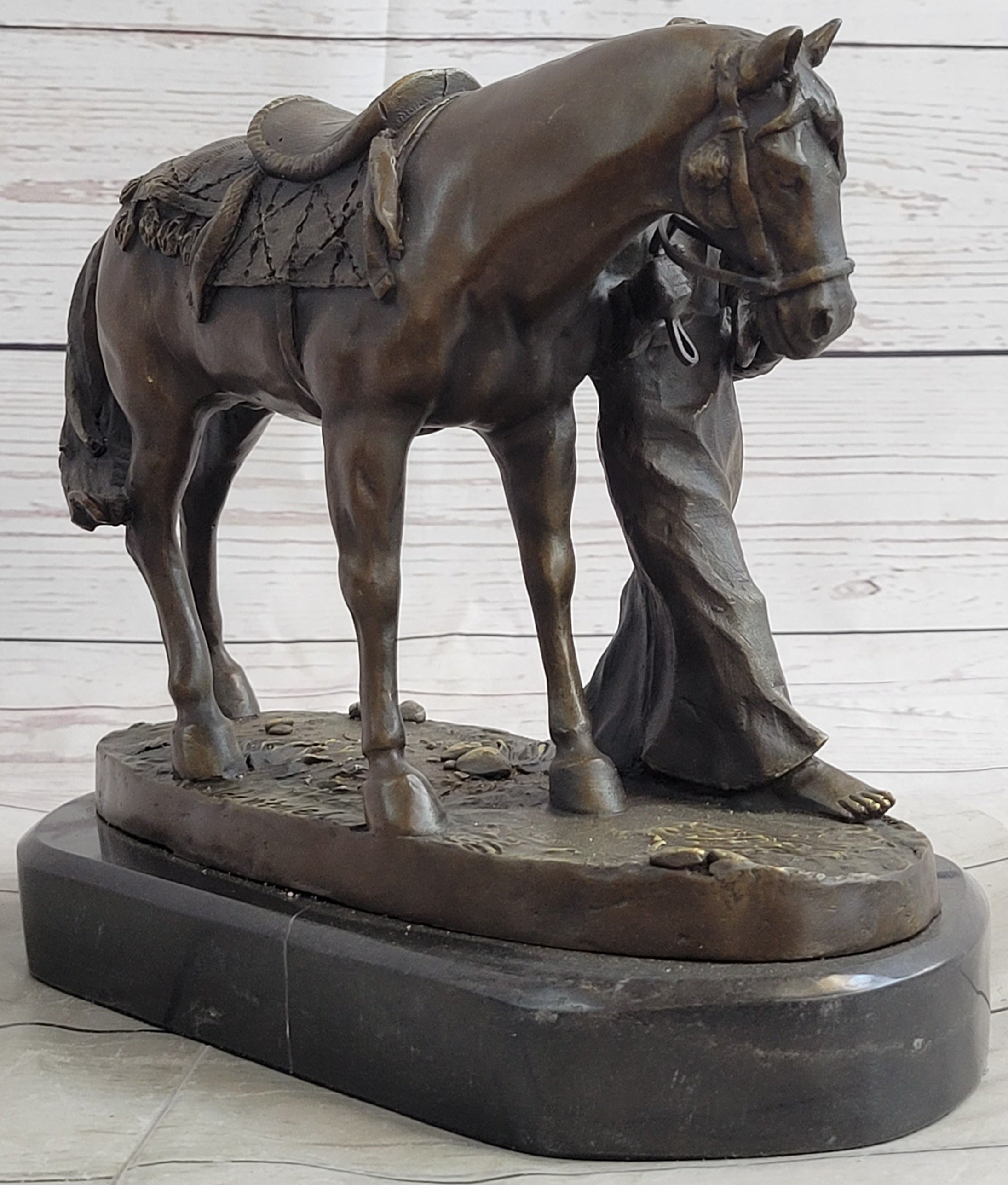 Aldo Vitaleh Arab Man Holding Falcon Horse Bronze Sculpture