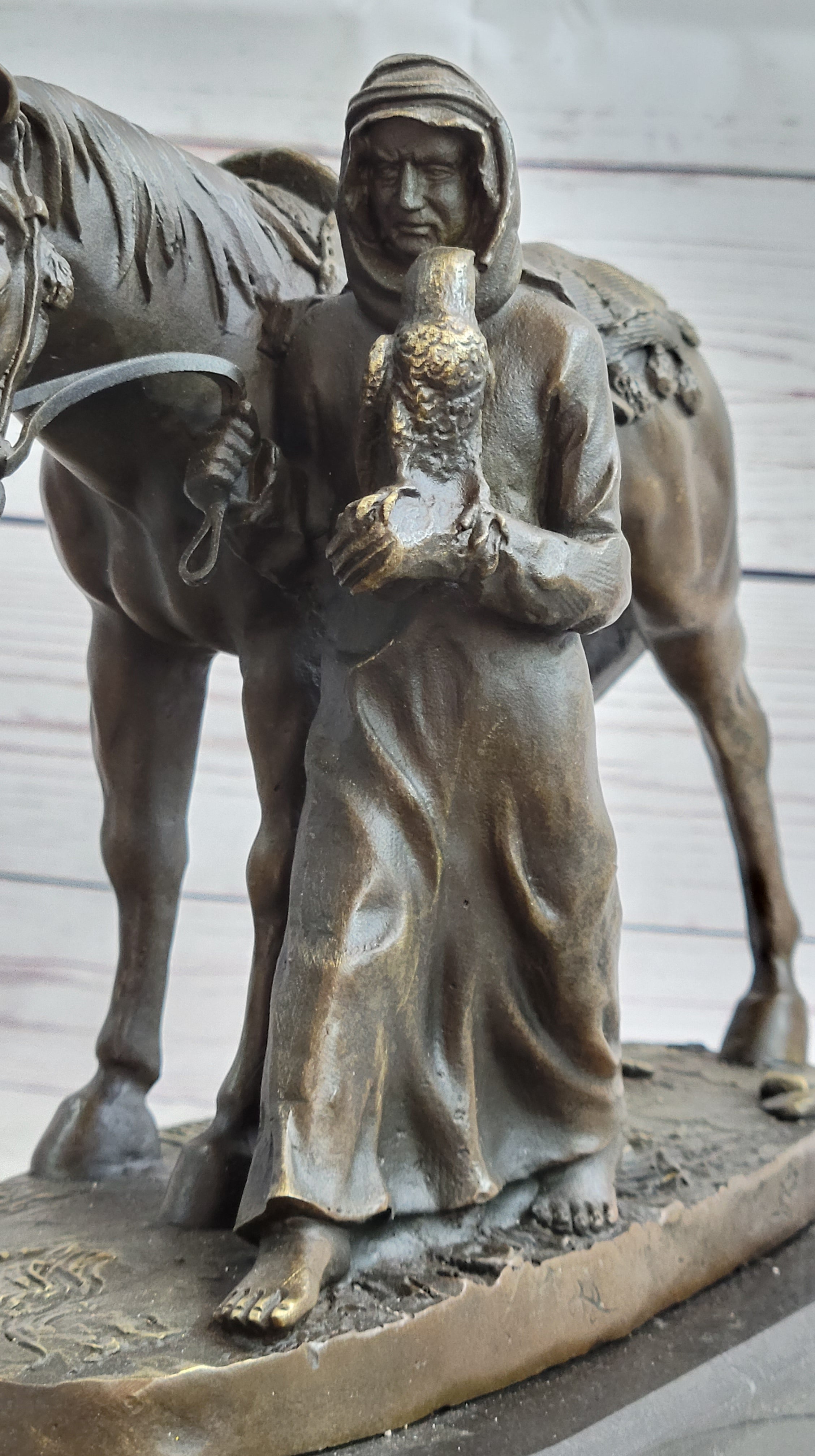 Aldo Vitaleh Arab Man Holding Falcon Horse Bronze Sculpture
