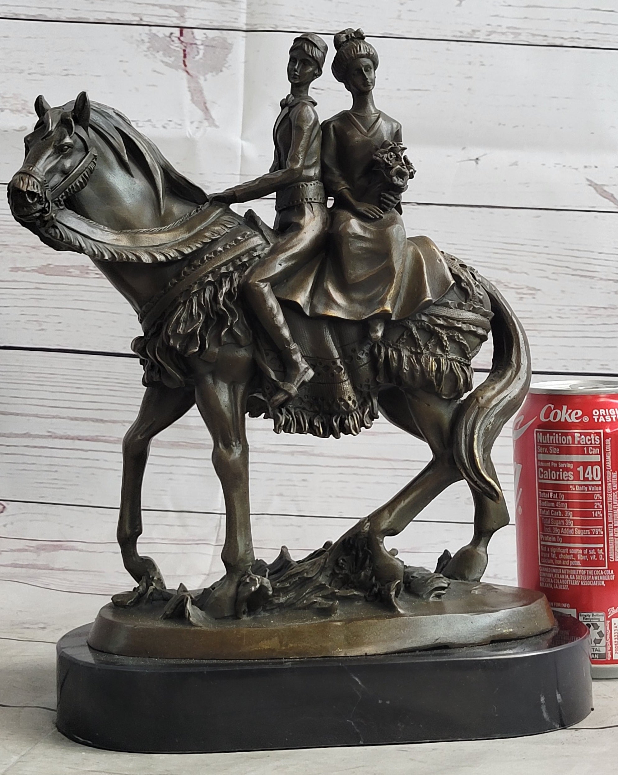 Bride and Groom on Horse Back Solid Bronze Sculpture by Milo