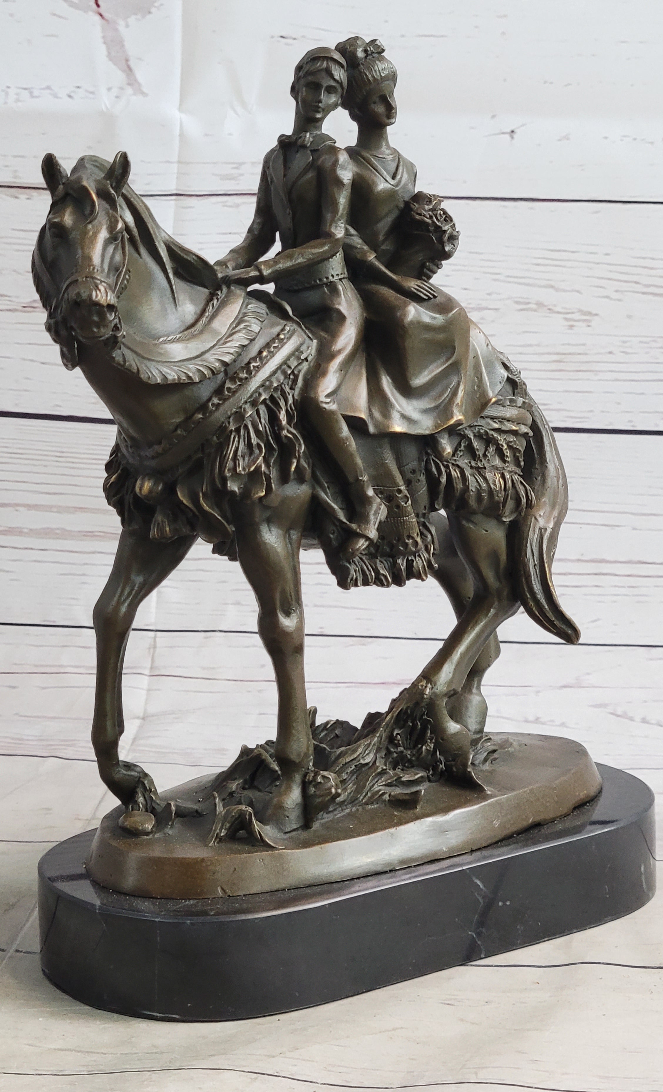 Bride and Groom on Horse Back Solid Bronze Sculpture by Milo