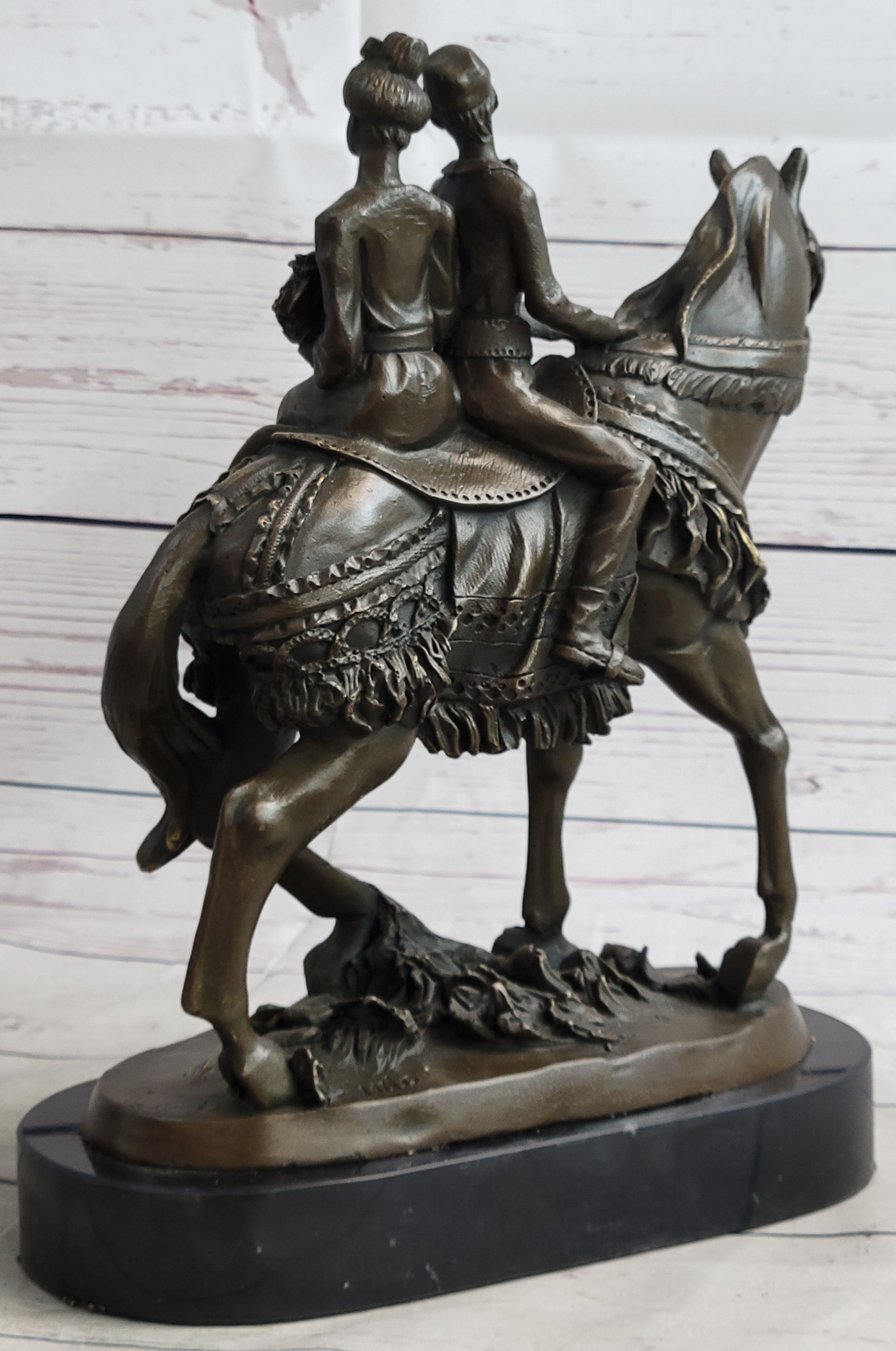 Bride and Groom on Horse Back Solid Bronze Sculpture by Milo