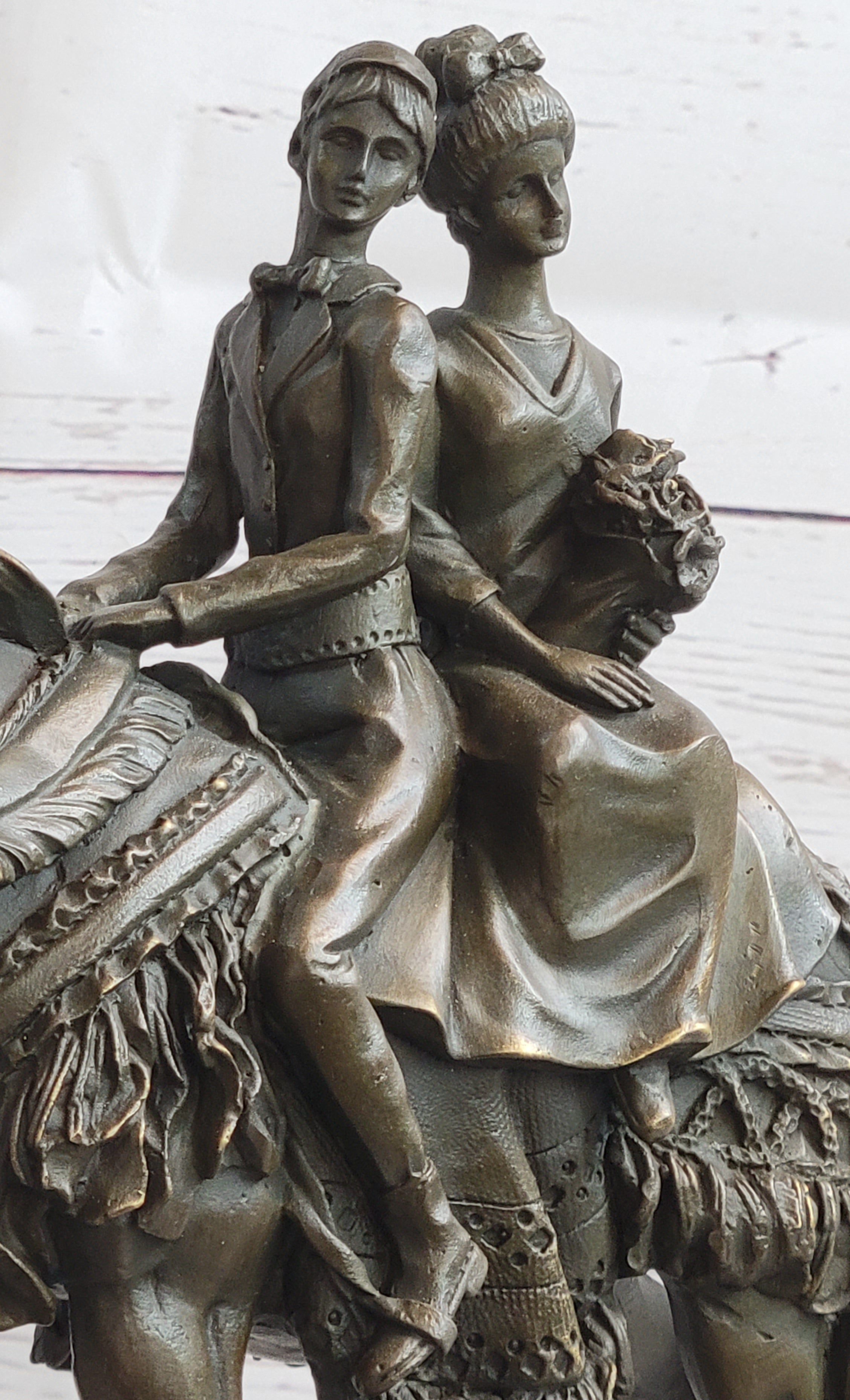 Bride and Groom on Horse Back Solid Bronze Sculpture by Milo