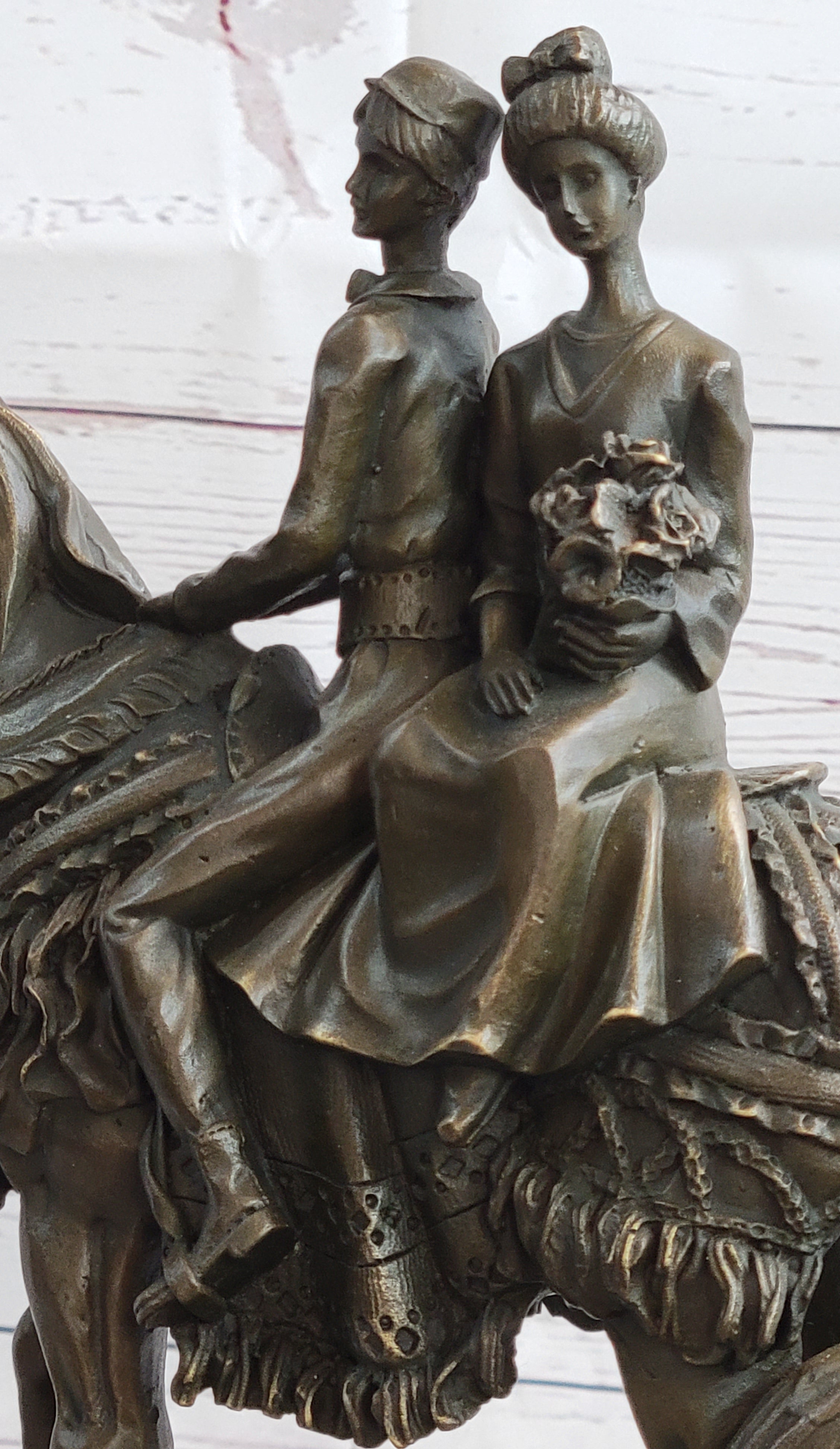 Bride and Groom on Horse Back Solid Bronze Sculpture by Milo