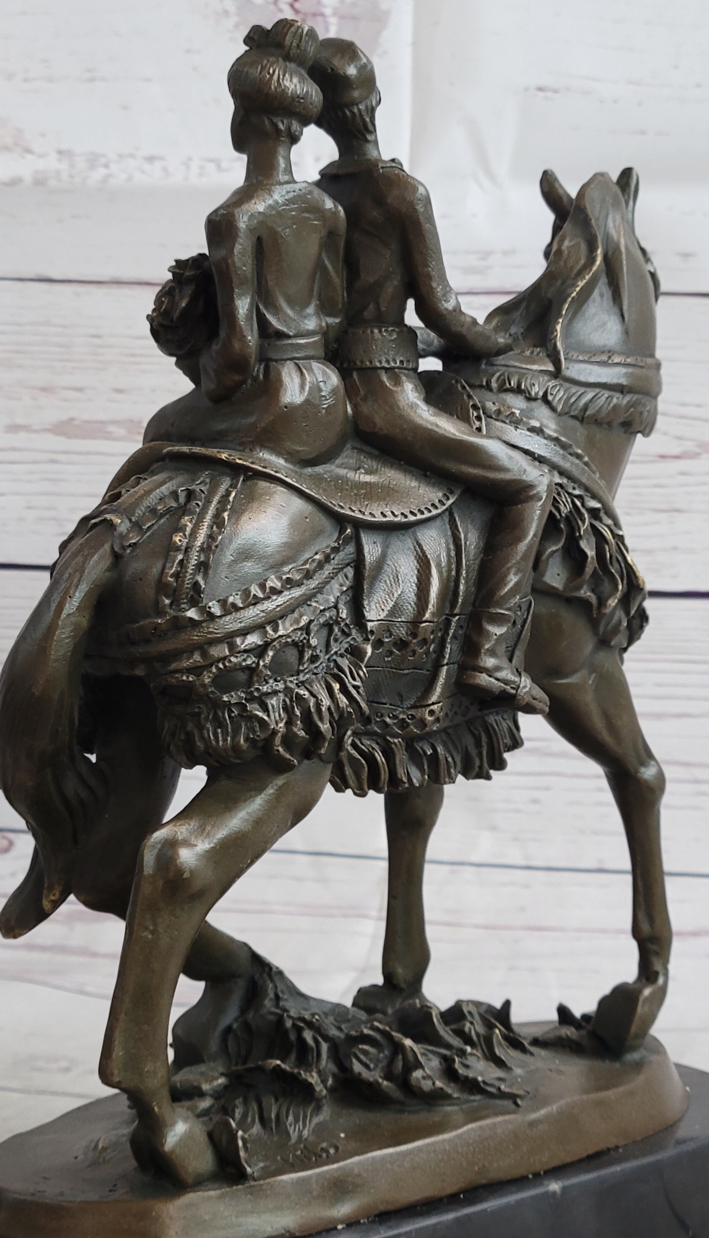Bride and Groom on Horse Back Solid Bronze Sculpture by Milo