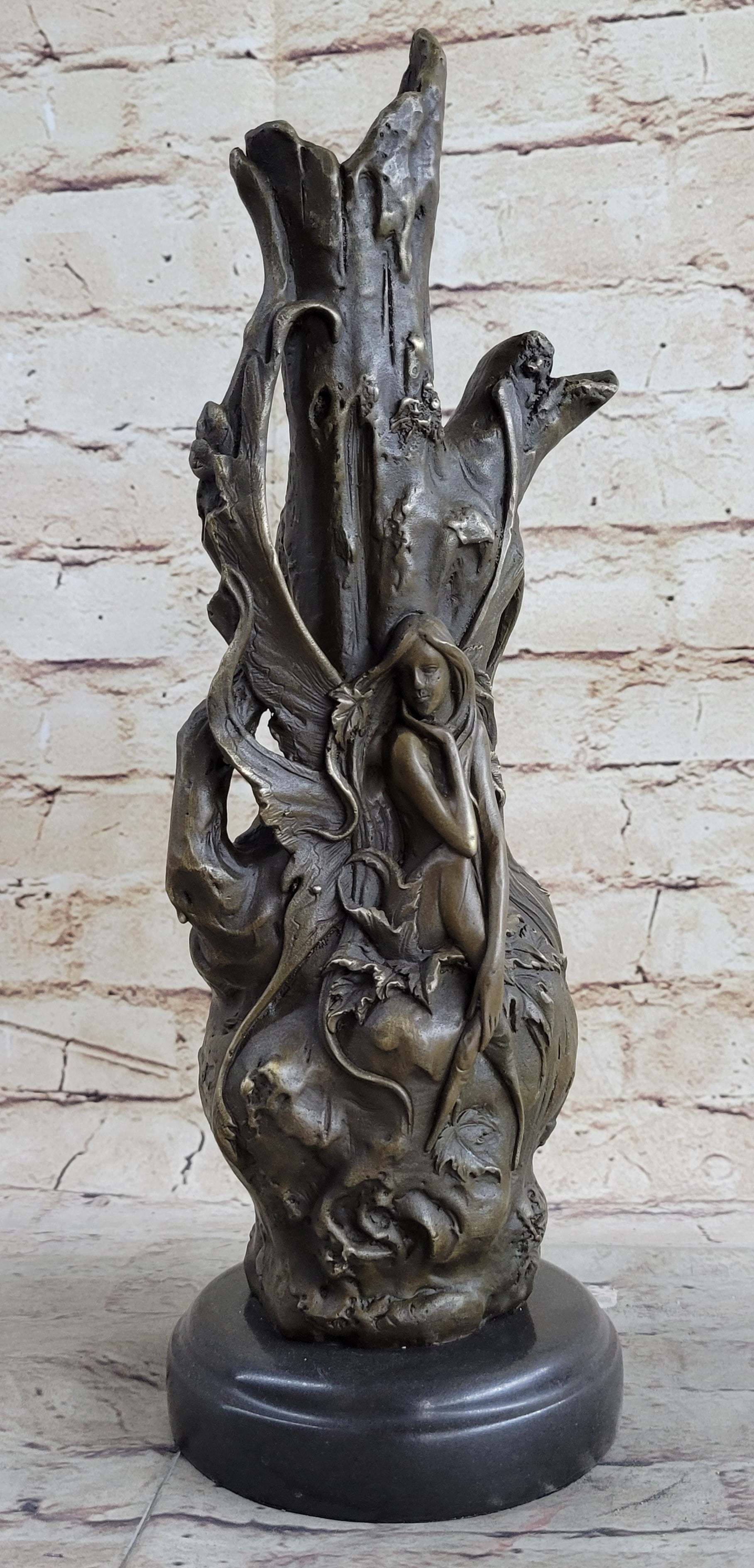 Fantasy Fairy Girl Bronze Sculpture on Marble Base 14.5" x 7"