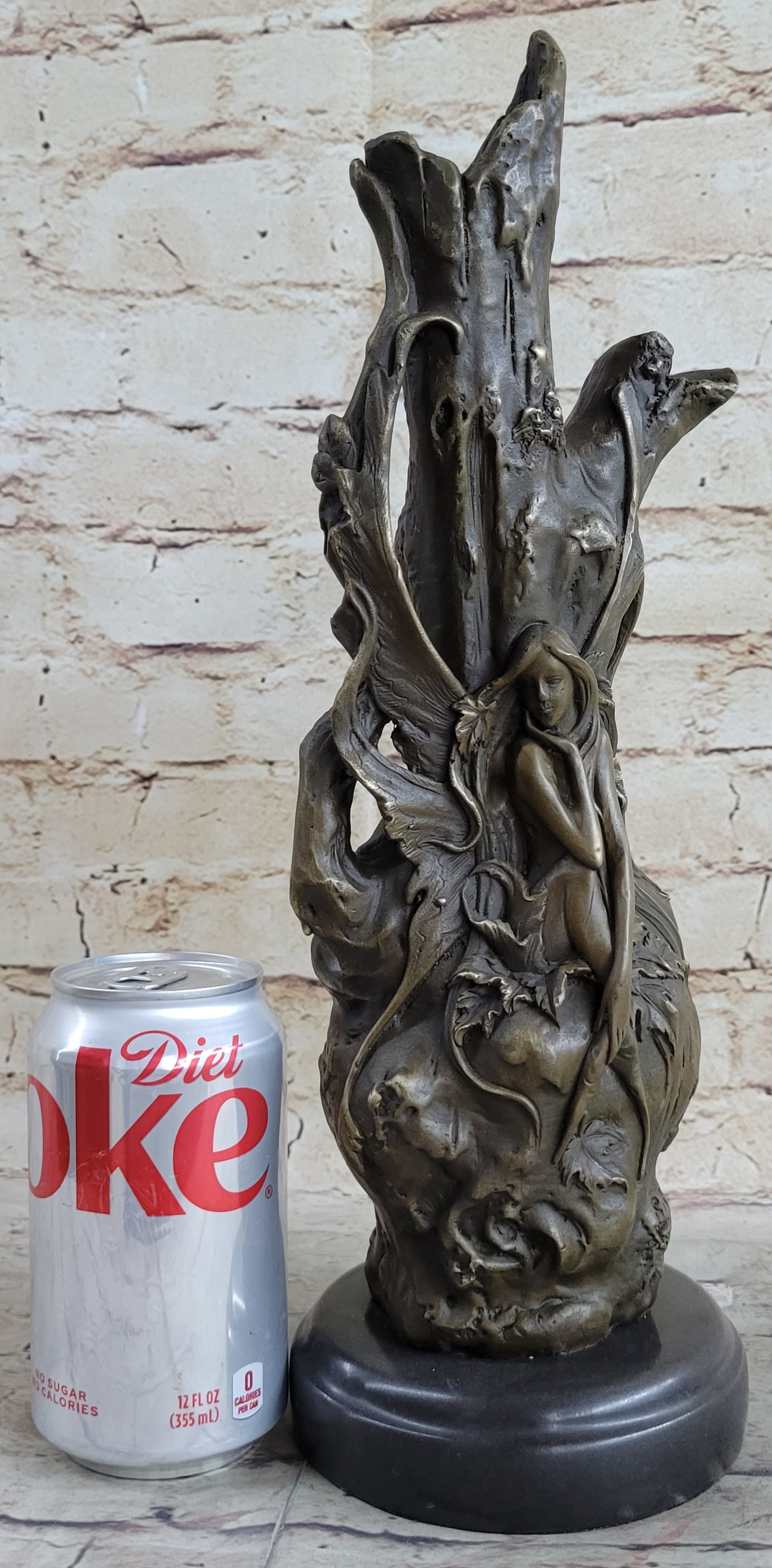 Fantasy Fairy Girl Bronze Sculpture on Marble Base 14.5" x 7"