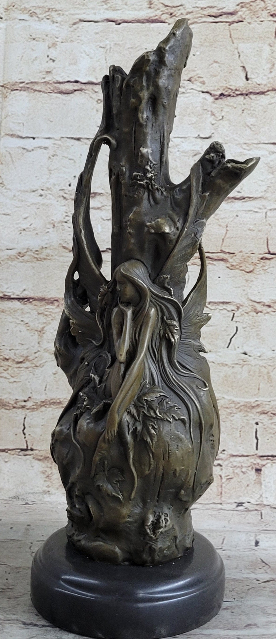 Fantasy Fairy Girl Bronze Sculpture on Marble Base 14.5" x 7"