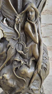 Fantasy Fairy Girl Bronze Sculpture on Marble Base 14.5" x 7"