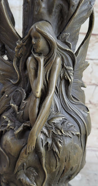 Fantasy Fairy Girl Bronze Sculpture on Marble Base 14.5" x 7"