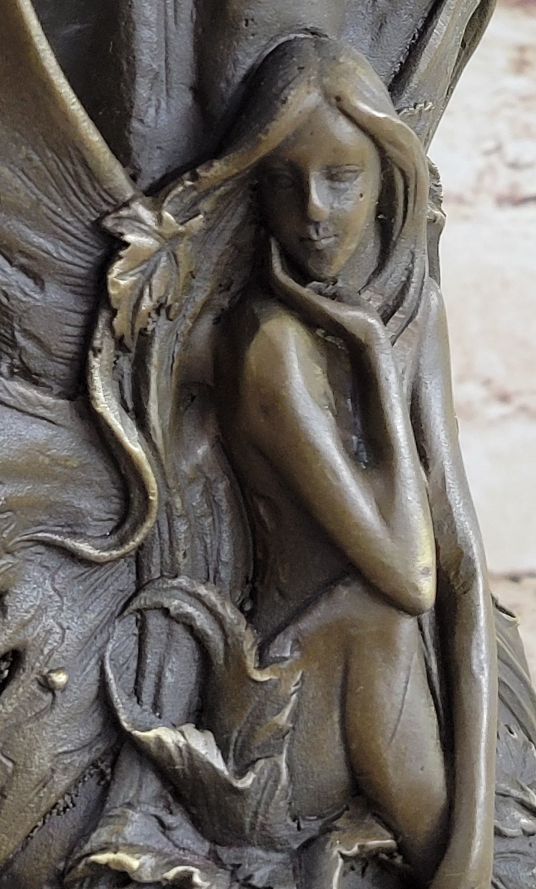 Fantasy Fairy Girl Bronze Sculpture on Marble Base 14.5" x 7"
