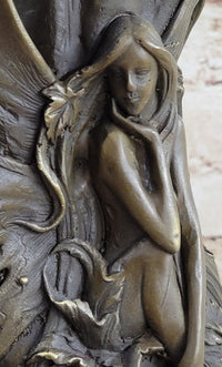 Fantasy Fairy Girl Bronze Sculpture on Marble Base 14.5" x 7"