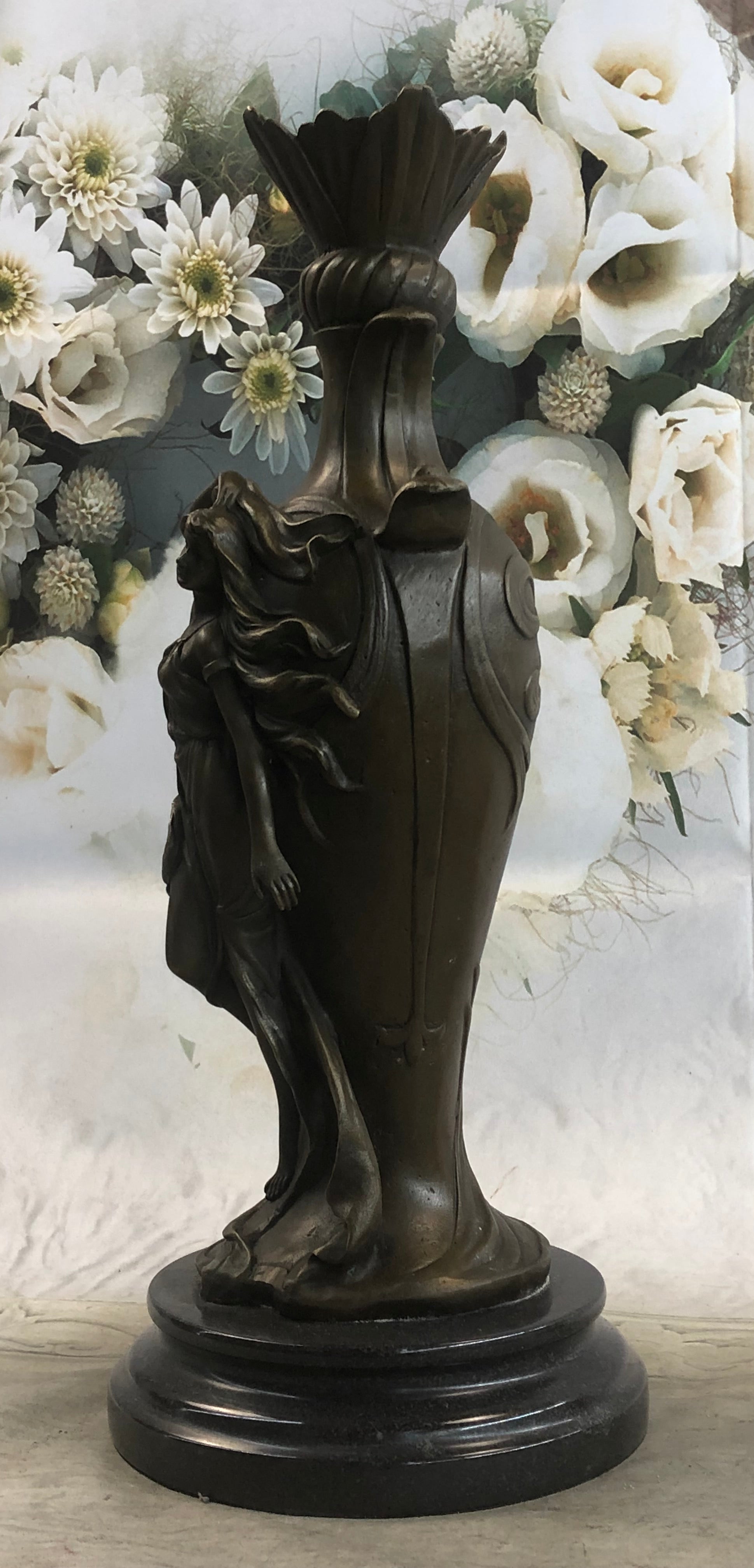 Signed Art Deco Sexy Woman by Cheret Bronze Sculpture Marble Base DEAL