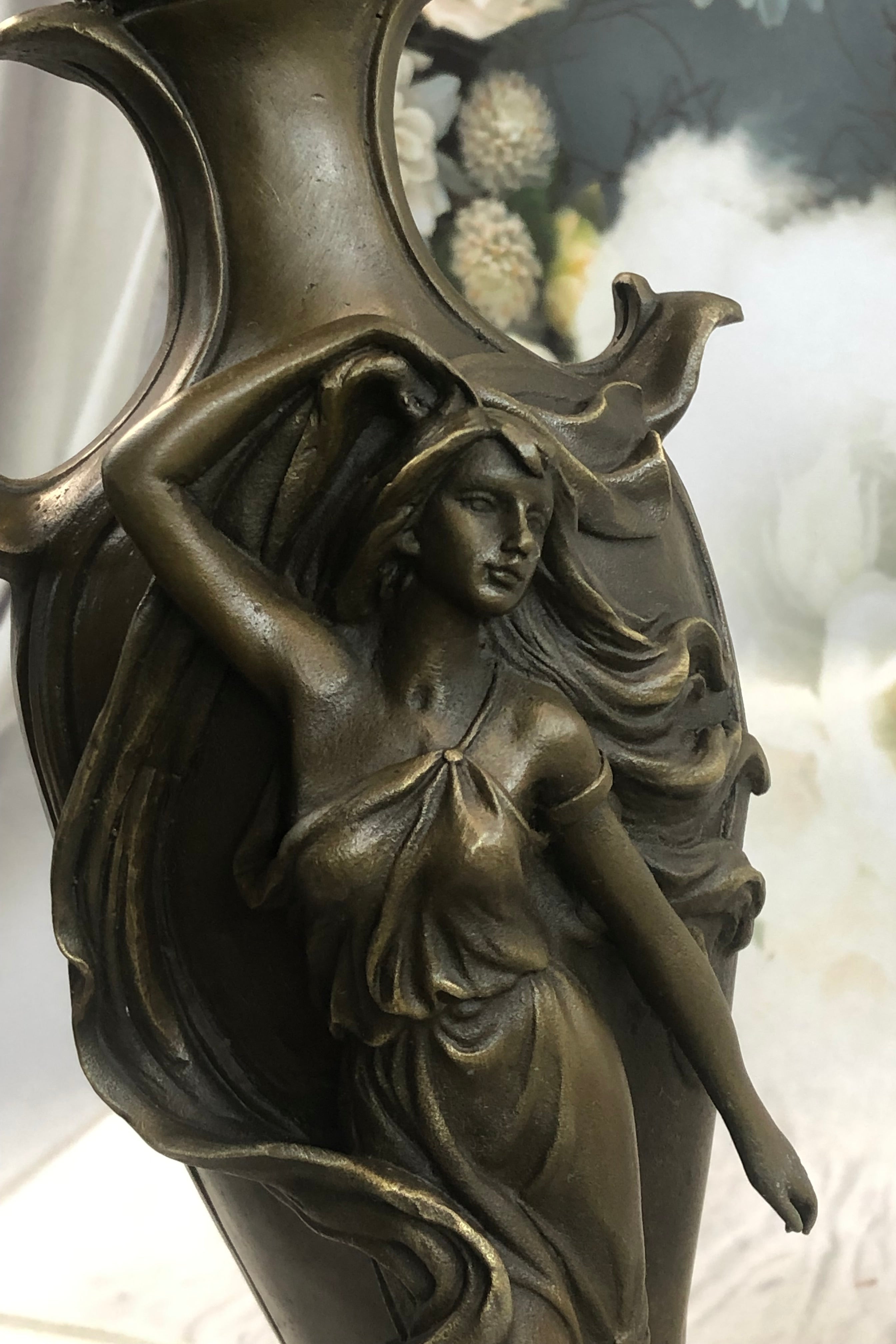 Signed Art Deco Sexy Woman by Cheret Bronze Sculpture Marble Base DEAL