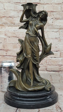 Bronze Art Nouveau Sculpture of Woman with Flower Motif