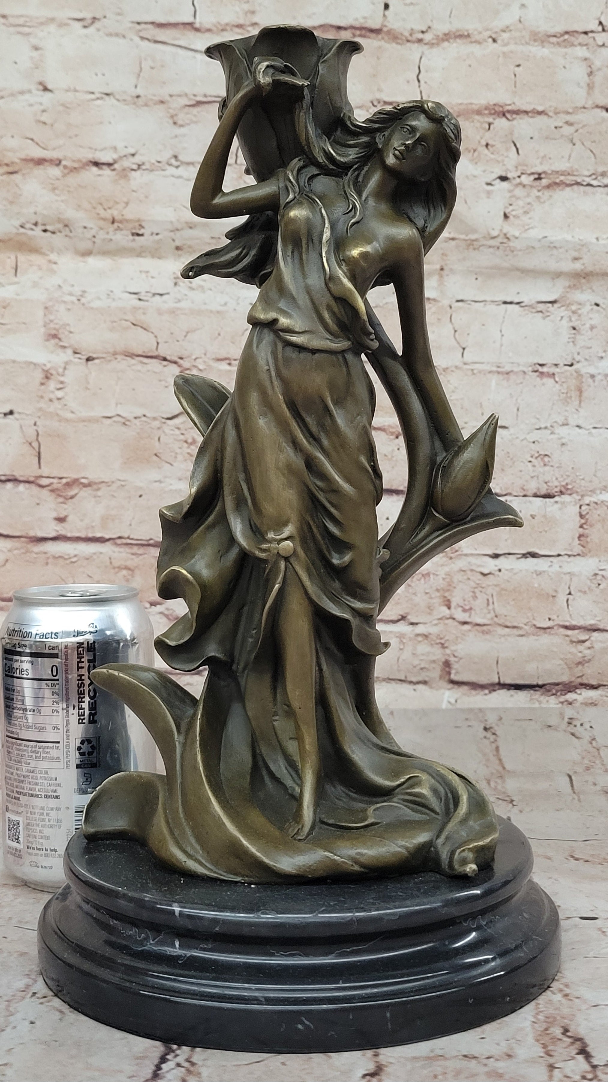 Bronze Art Nouveau Sculpture of Woman with Flower Motif