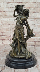Bronze Art Nouveau Sculpture of Woman with Flower Motif