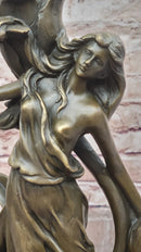 Bronze Art Nouveau Sculpture of Woman with Flower Motif
