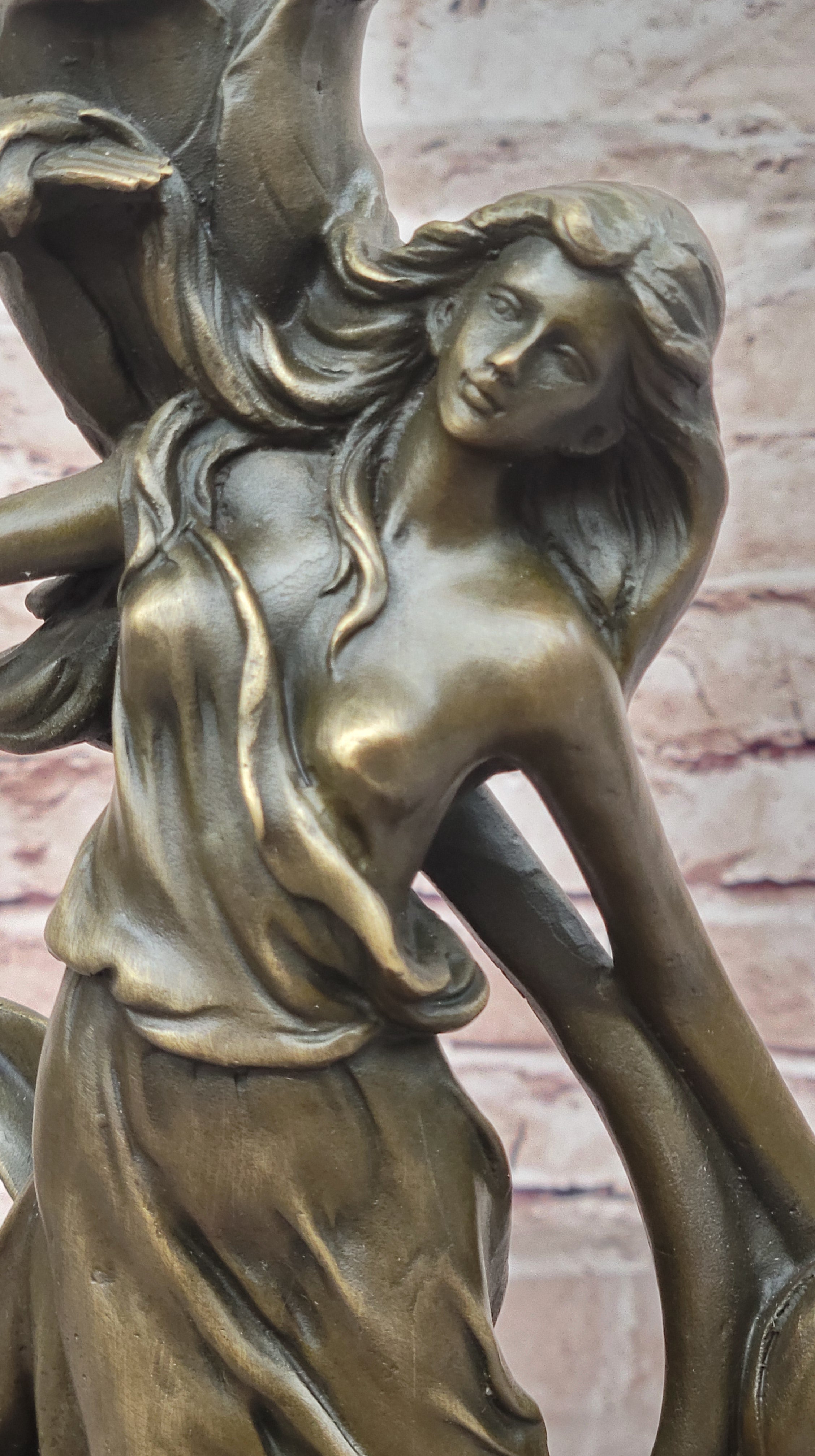 Bronze Art Nouveau Sculpture of Woman with Flower Motif