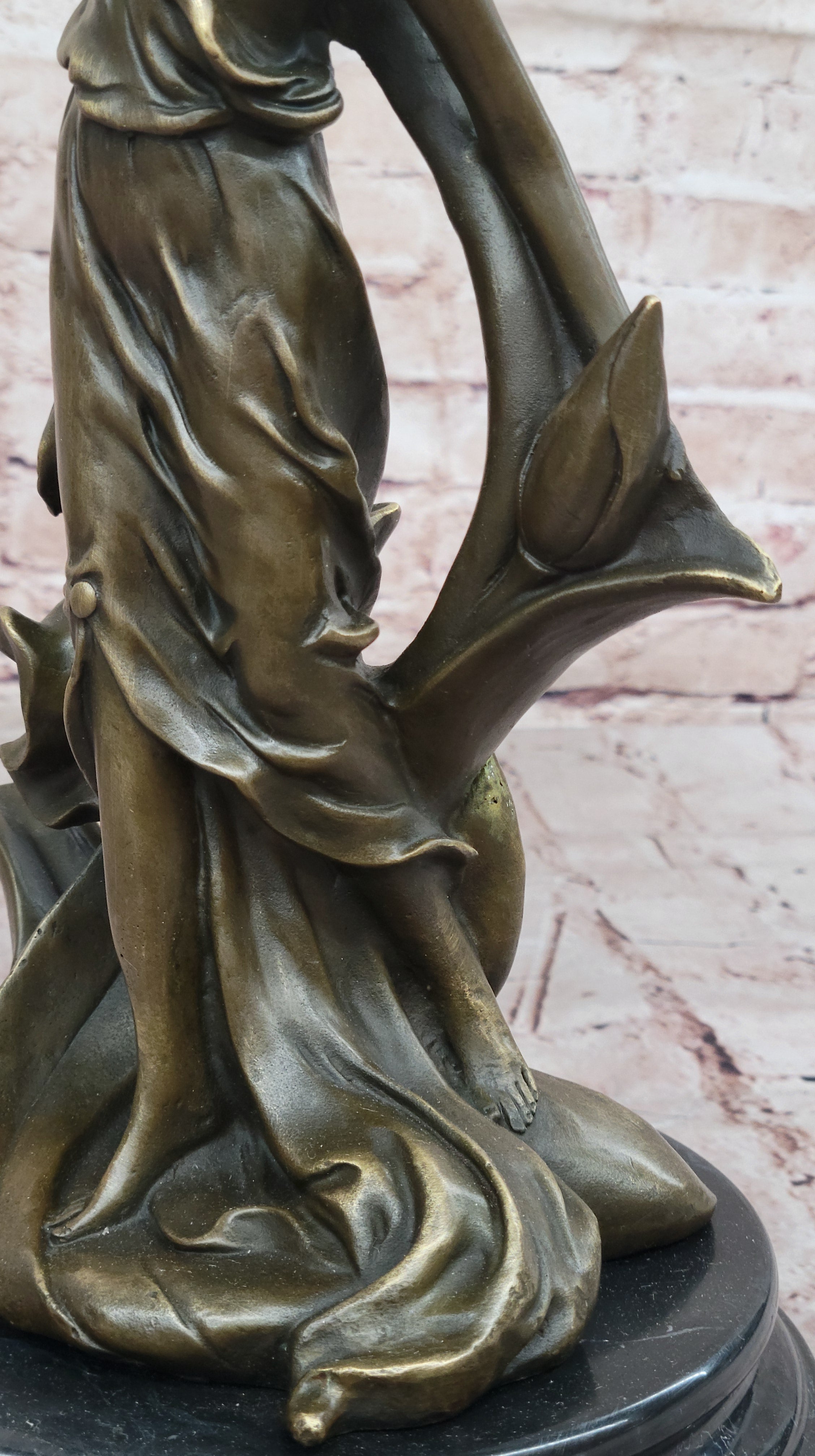 Bronze Art Nouveau Sculpture of Woman with Flower Motif