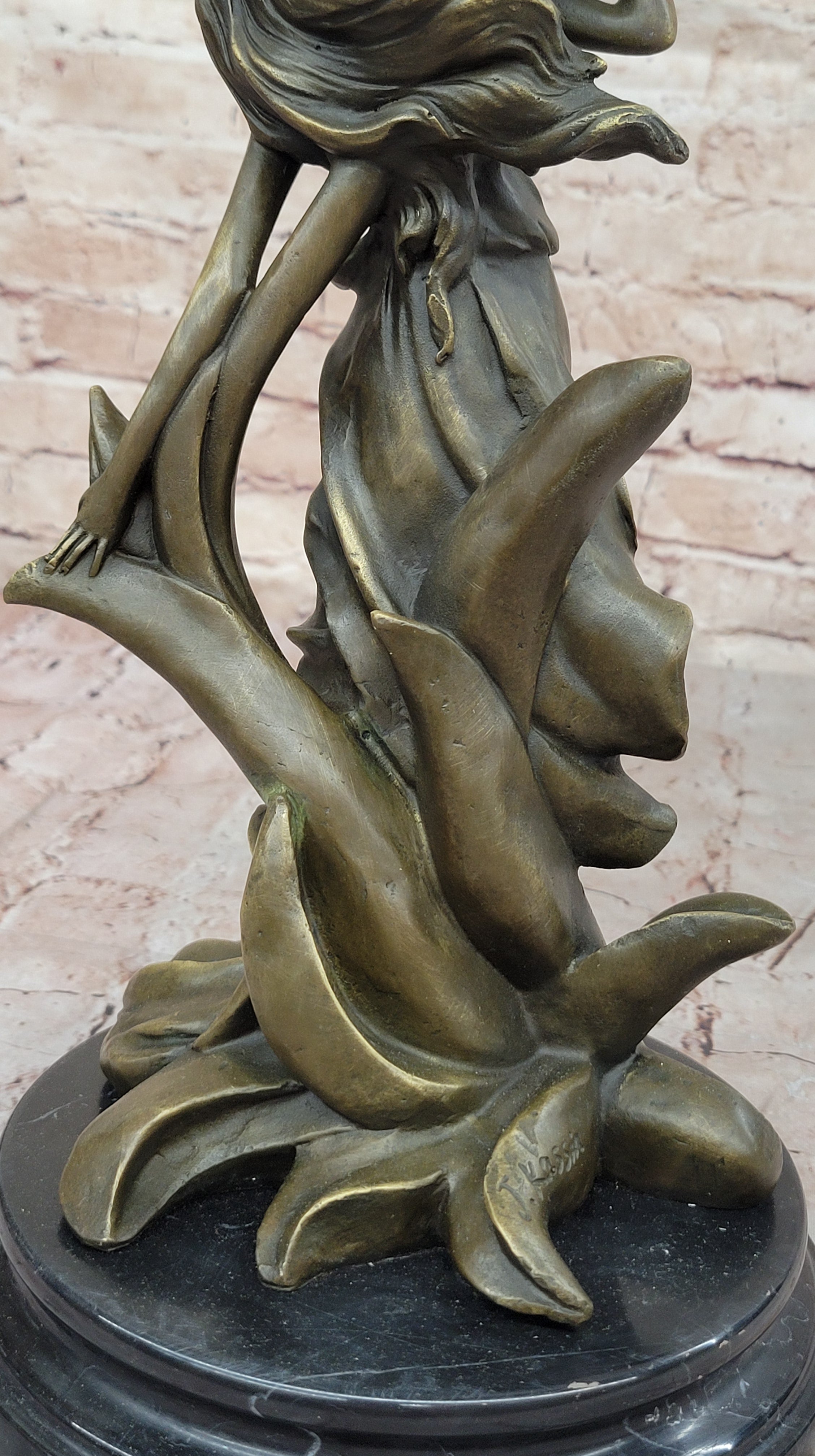 Bronze Art Nouveau Sculpture of Woman with Flower Motif