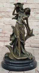 Bronze Art Nouveau Sculpture of Woman with Flower Motif