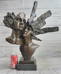 Abstract Bronze Metal Bust Sculpture of Couple Romance Art