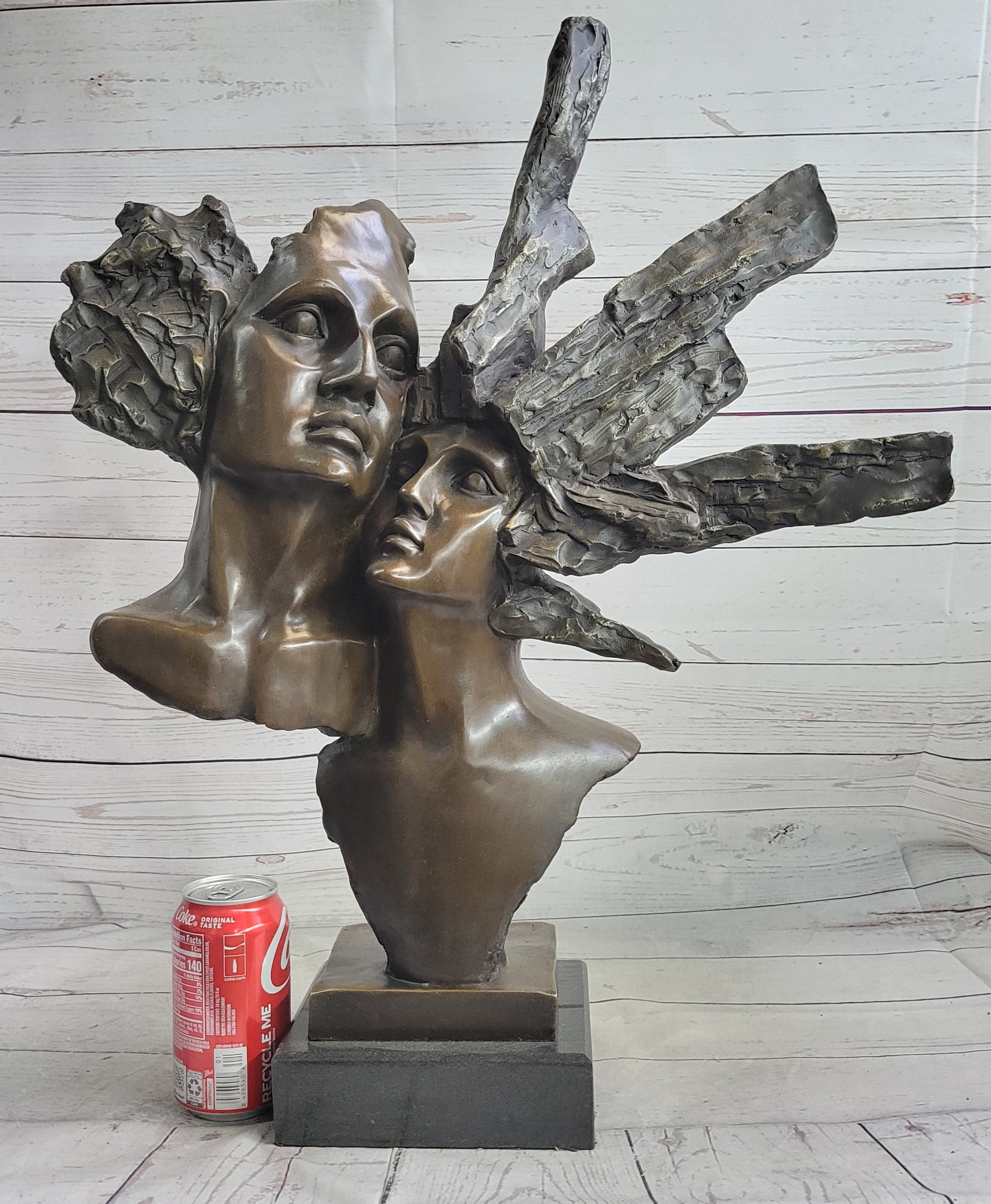 Abstract Bronze Metal Bust Sculpture of Couple Romance Art