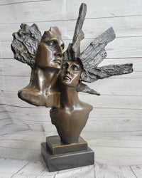 Abstract Bronze Metal Bust Sculpture of Couple Romance Art