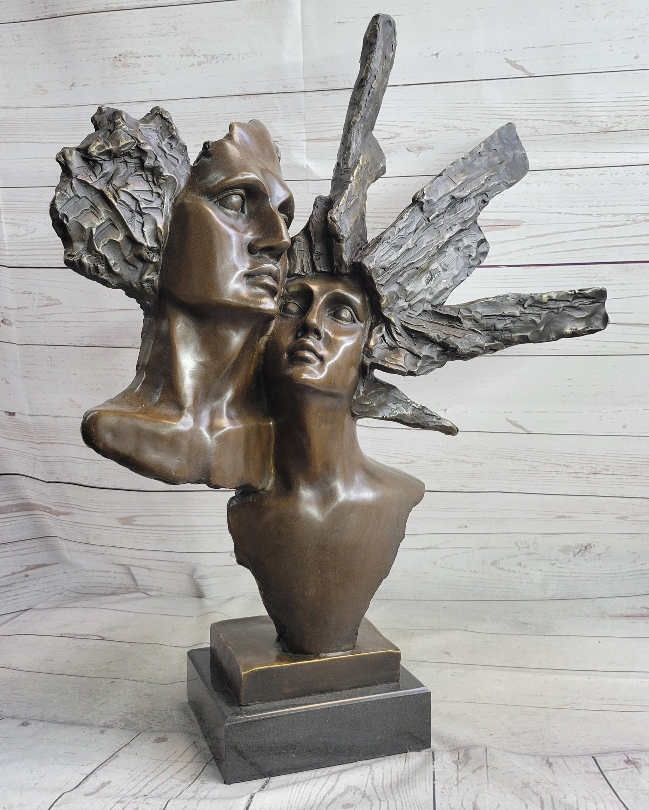 Abstract Bronze Metal Bust Sculpture of Couple Romance Art