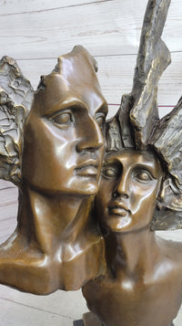 Abstract Bronze Metal Bust Sculpture of Couple Romance Art