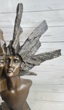 Abstract Bronze Metal Bust Sculpture of Couple Romance Art