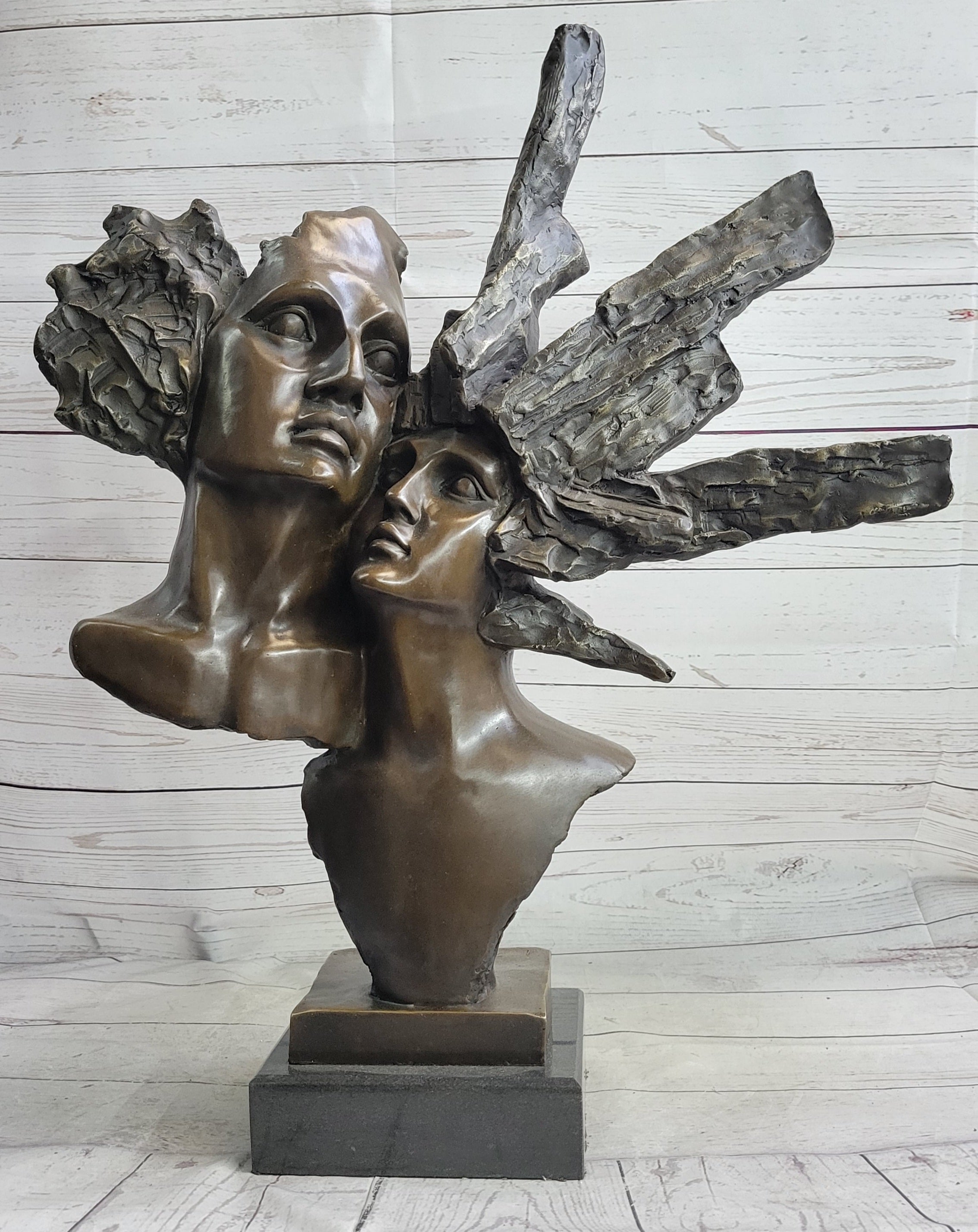 Abstract Bronze Metal Bust Sculpture of Couple Romance Art
