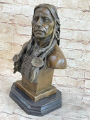Native American Warrior Chief Bronze Bust Sculpture
