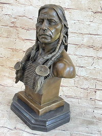 Native American Warrior Chief Bronze Bust Sculpture