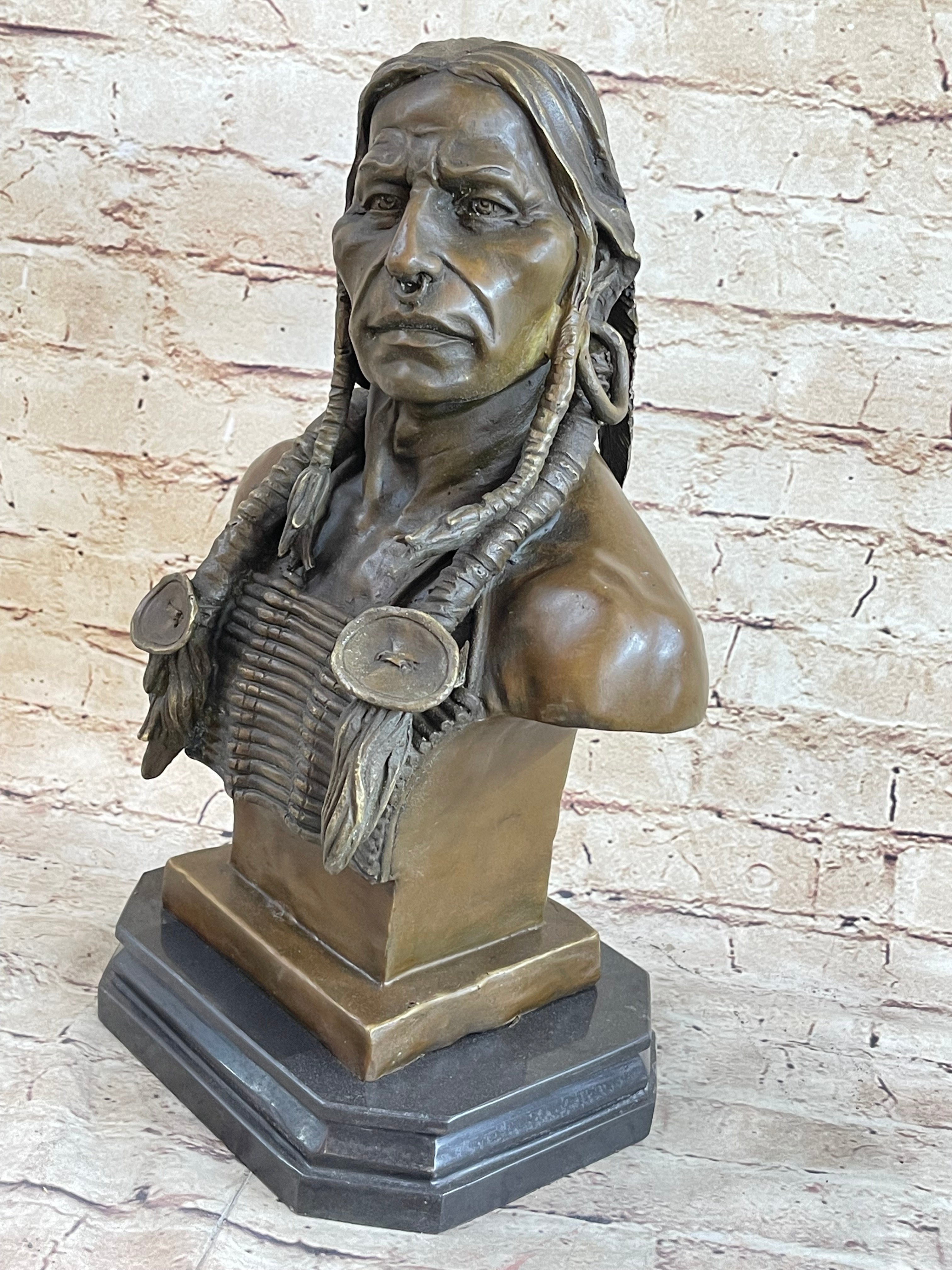 Native American Warrior Chief Bronze Bust Sculpture