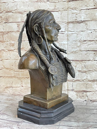 Native American Warrior Chief Bronze Bust Sculpture